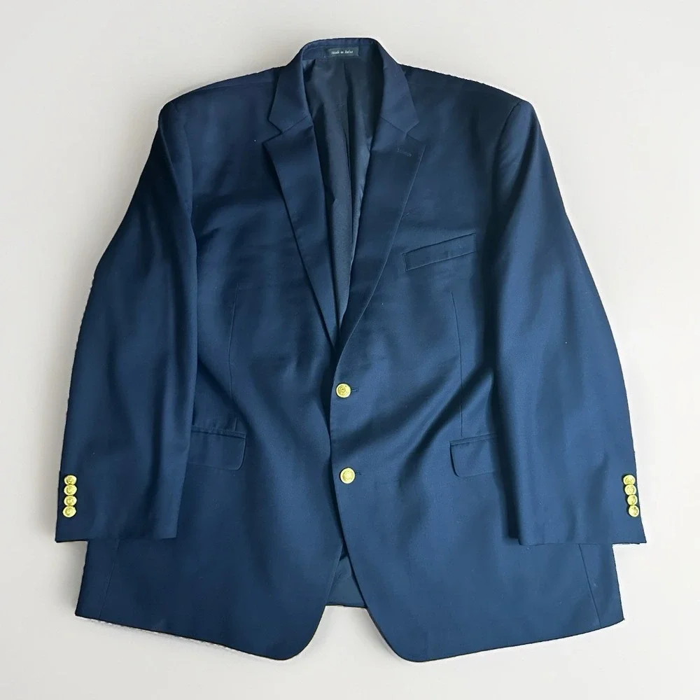 Lauren Ralph Lauren Blazer Mens 50R Blue Wool Gold Button Sport Coat Jacket
